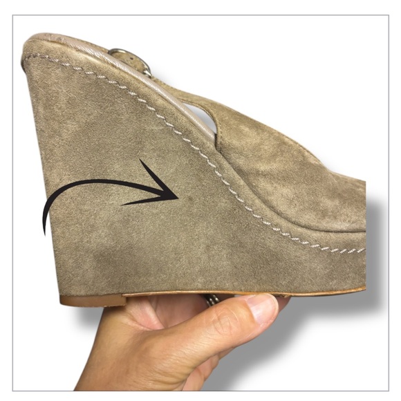 Vintage Davos Gomma Platform Wedge Heels Slingback Peep Toe Taupe Suede - Picture 10 of 10